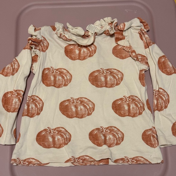 kate quinn Other - Kate Quinn Cream and Orange Pumpkin Long Sleeve Ruffle Shirt